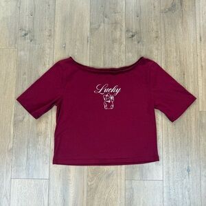 Wild Fable Burgundy Lucky Cat Crop Top
